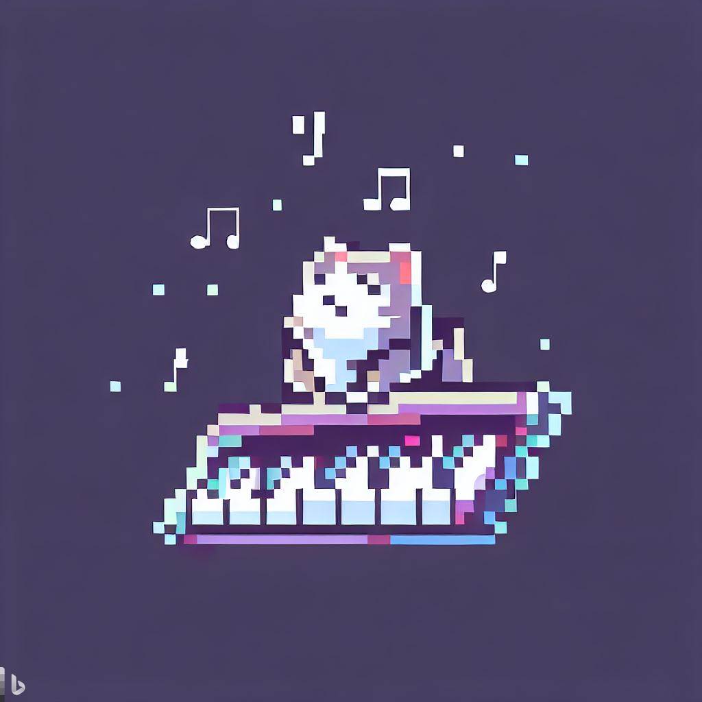 piano cat pixelart neon and retro